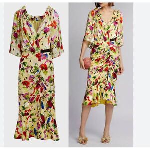 SALONI Olivia-B Dress in Lemon Poppy Dress Silk Blend Elegant Sz 2